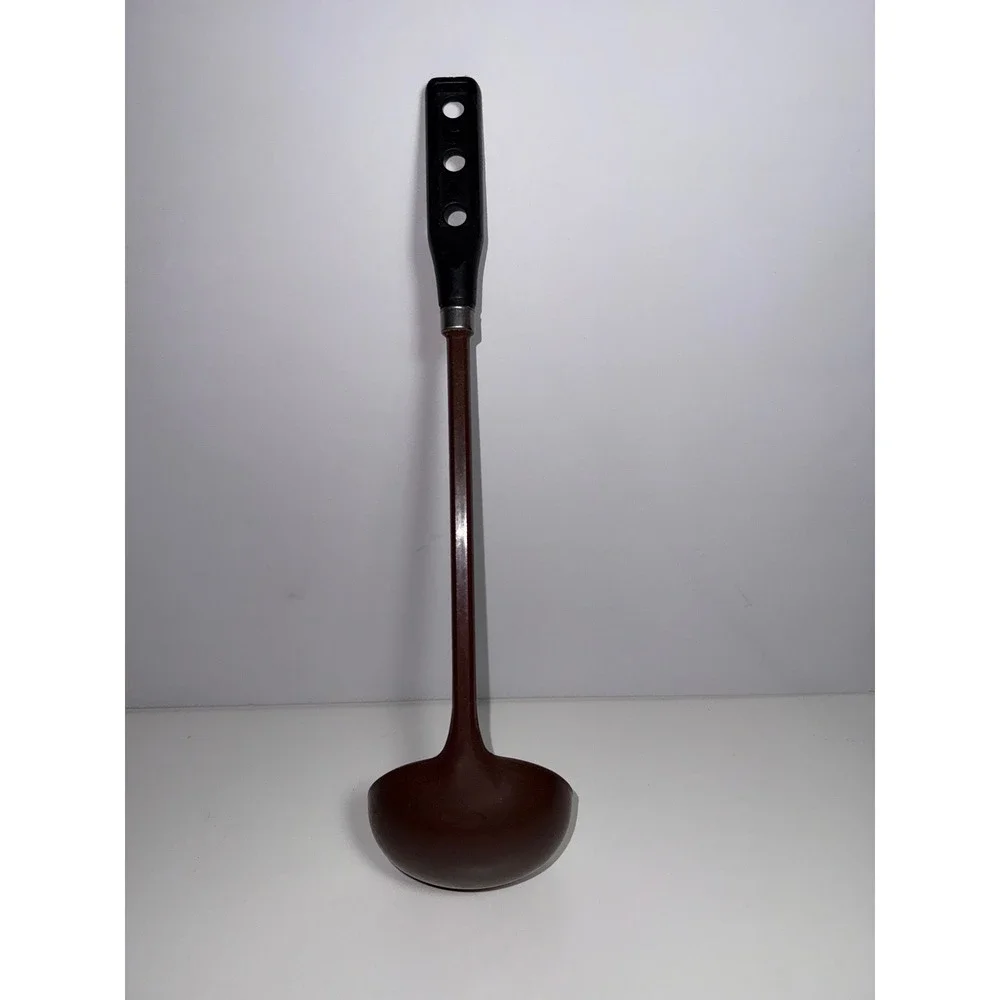Vintage Pedrini Italy Brown Melamine Soup‎ Ladle Black Handle Mid Century Modern